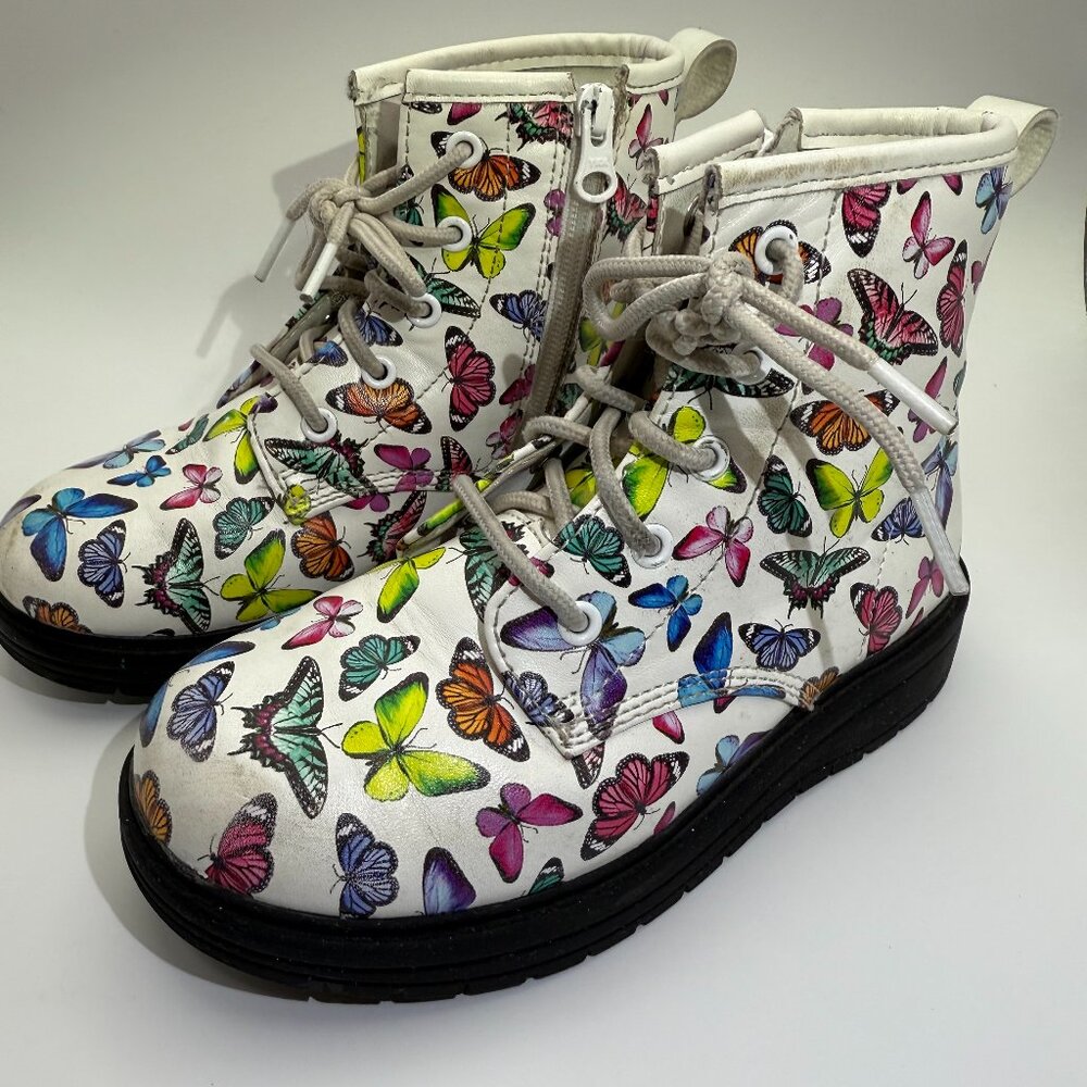 Sketchers Girls Butterfly Combat Boots Size U.S. 10